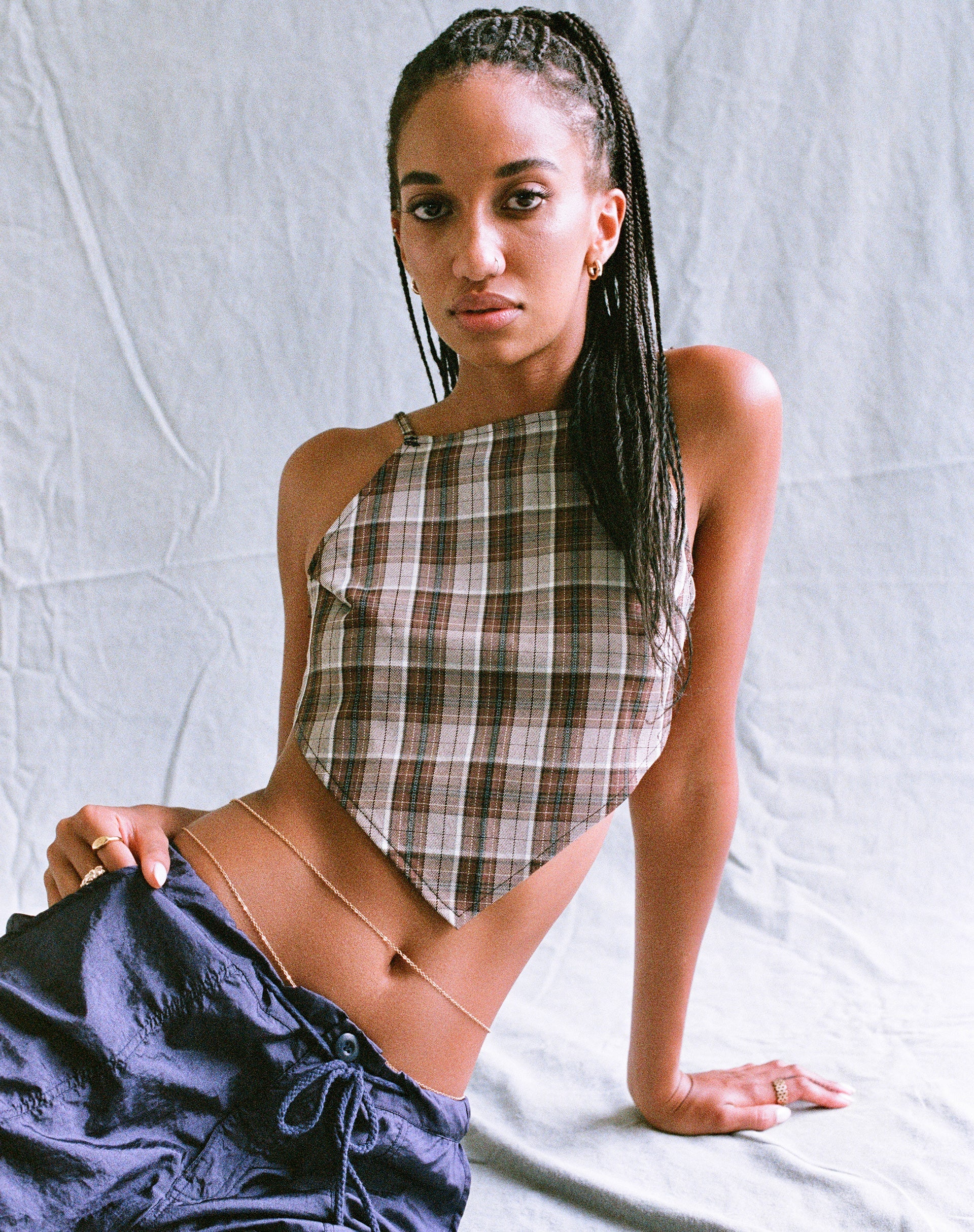 Image de Motel X Olivia Neill Wibi Top in Check Tan Brown