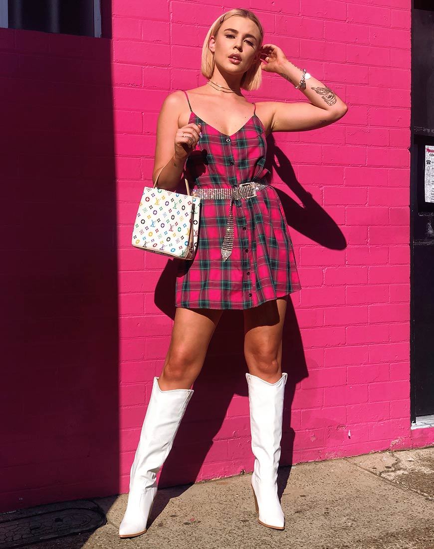 Sanna Slip Dress in Pink and Green Check (Robe à carreaux roses et verts)
