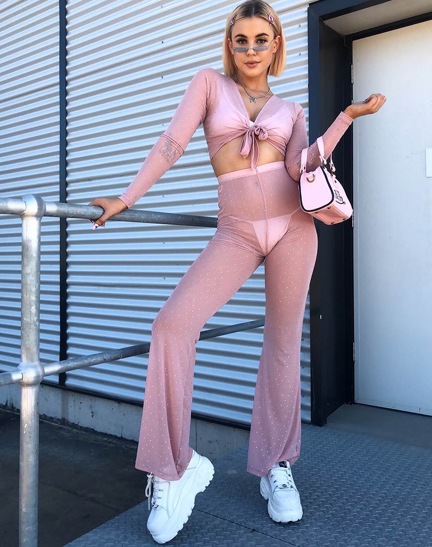 Pantalon évasé Herlom, Crystal Net Rose