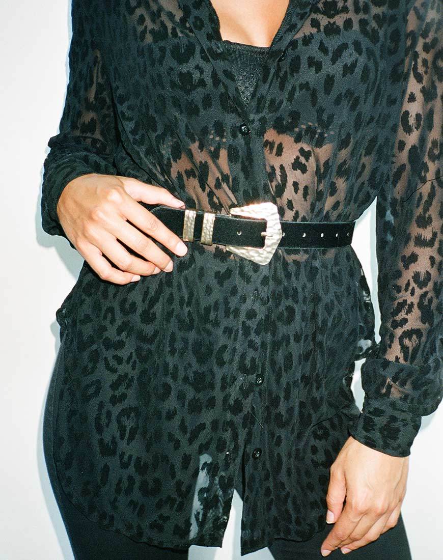Chemise Phobe, flocage léopard, filet noir