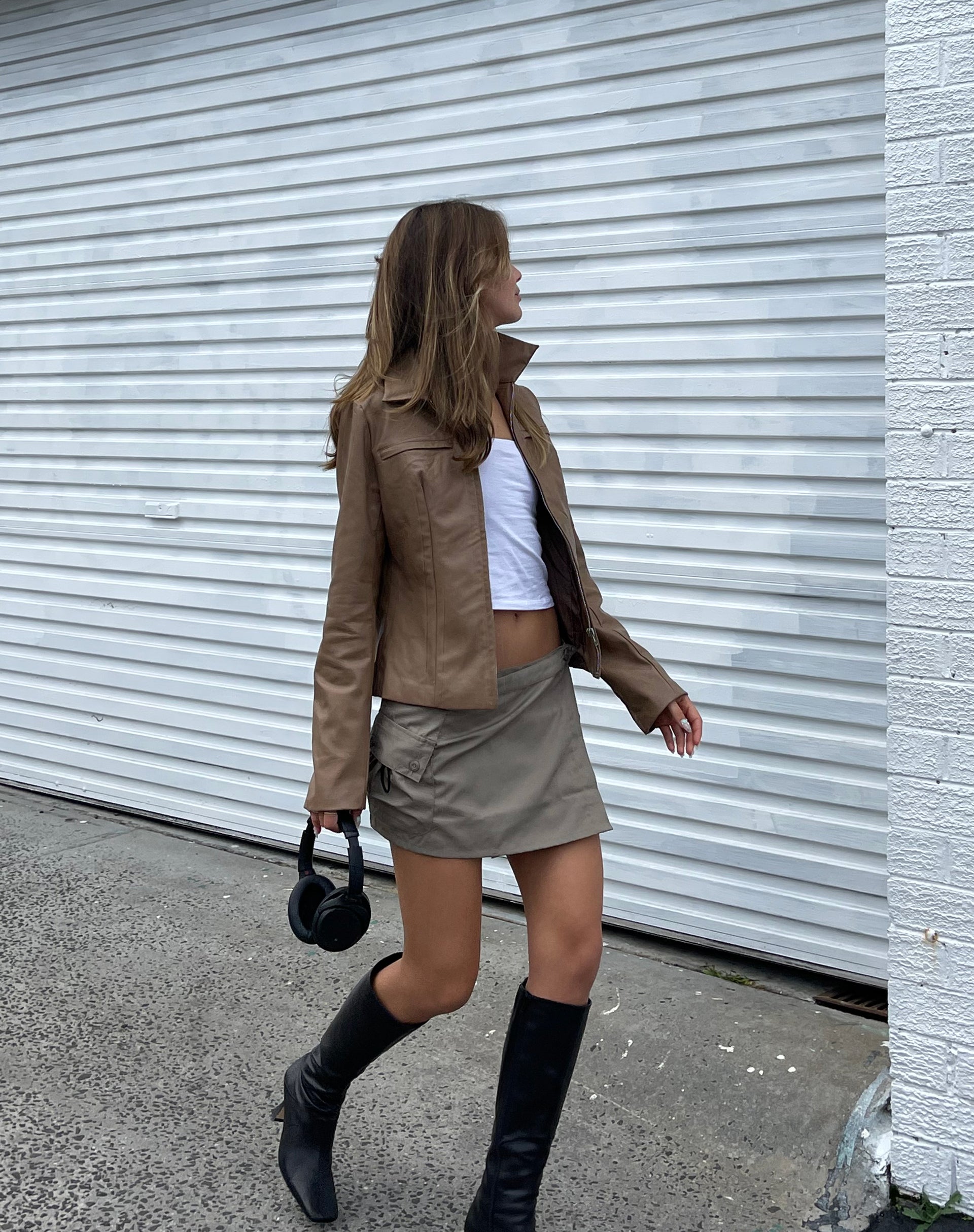 Image de MOTEL X JACQUIE Minijupe Zephyr en coton drill Taupe