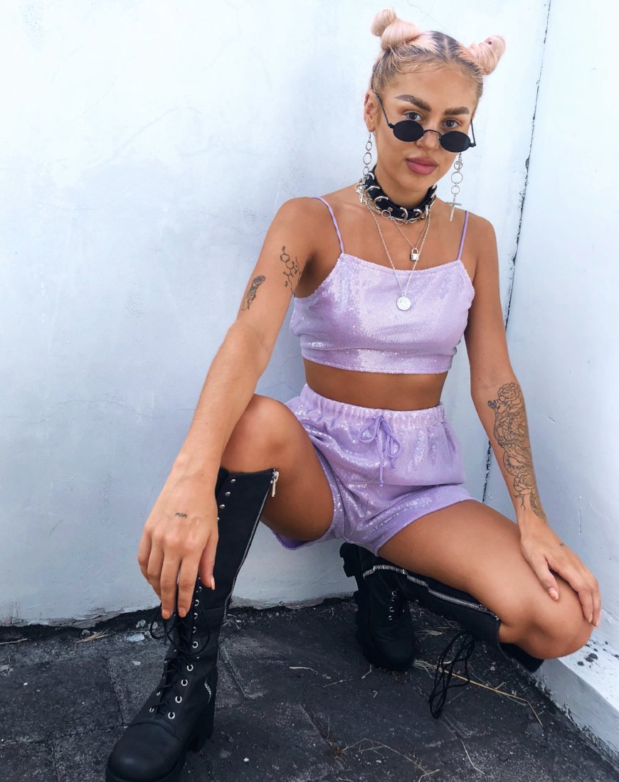 Image de Sasha Crop Top in Matte Mini Sequin Lilac