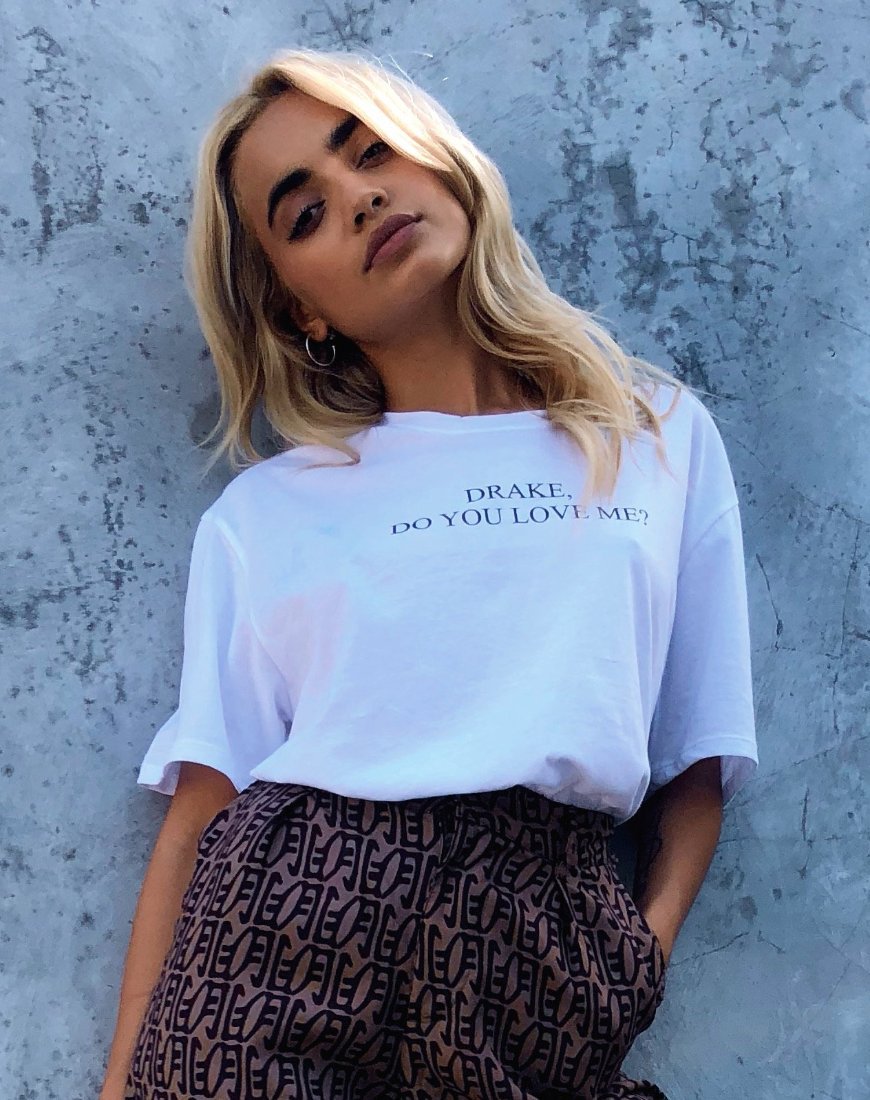 T-shirt basique oversize en blanc Drake Do You Love Me