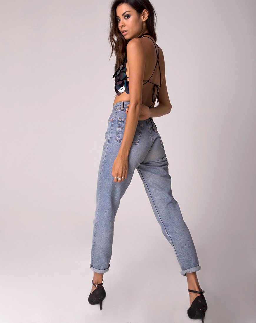 Image de Queenz Crop Top in Big Disc Sequin Petrol