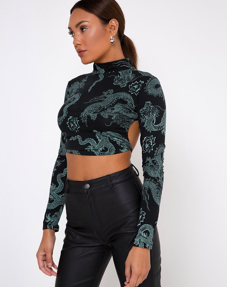 Image de Quelia Top in Dragon Flower Black and Mint