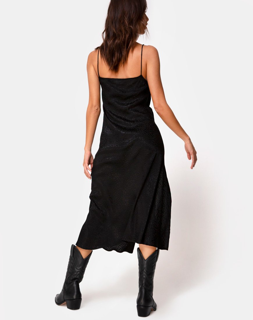 Image de Quinty Midi Dress in Satin Cheetah Black