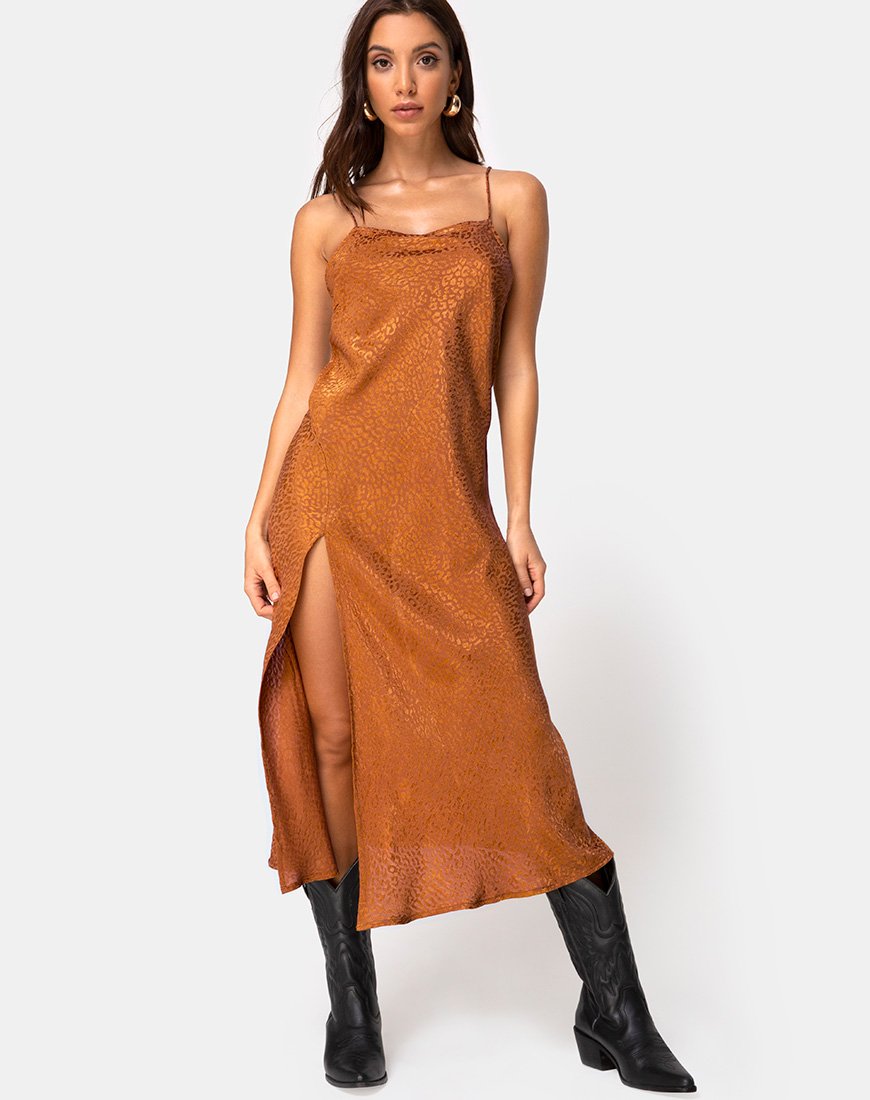 Robe Quinty en satin doré Cheetah