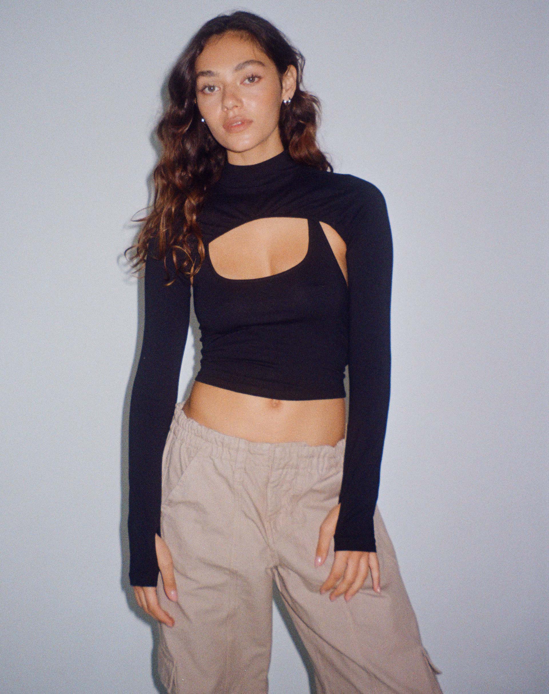 Image de Raccet Long Sleeve Crop Top in Black