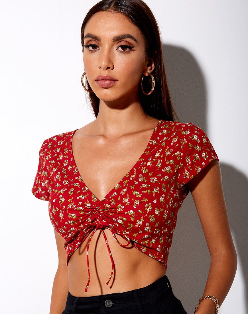 Image de Raeto Crop Top in Falling For You Floral Red