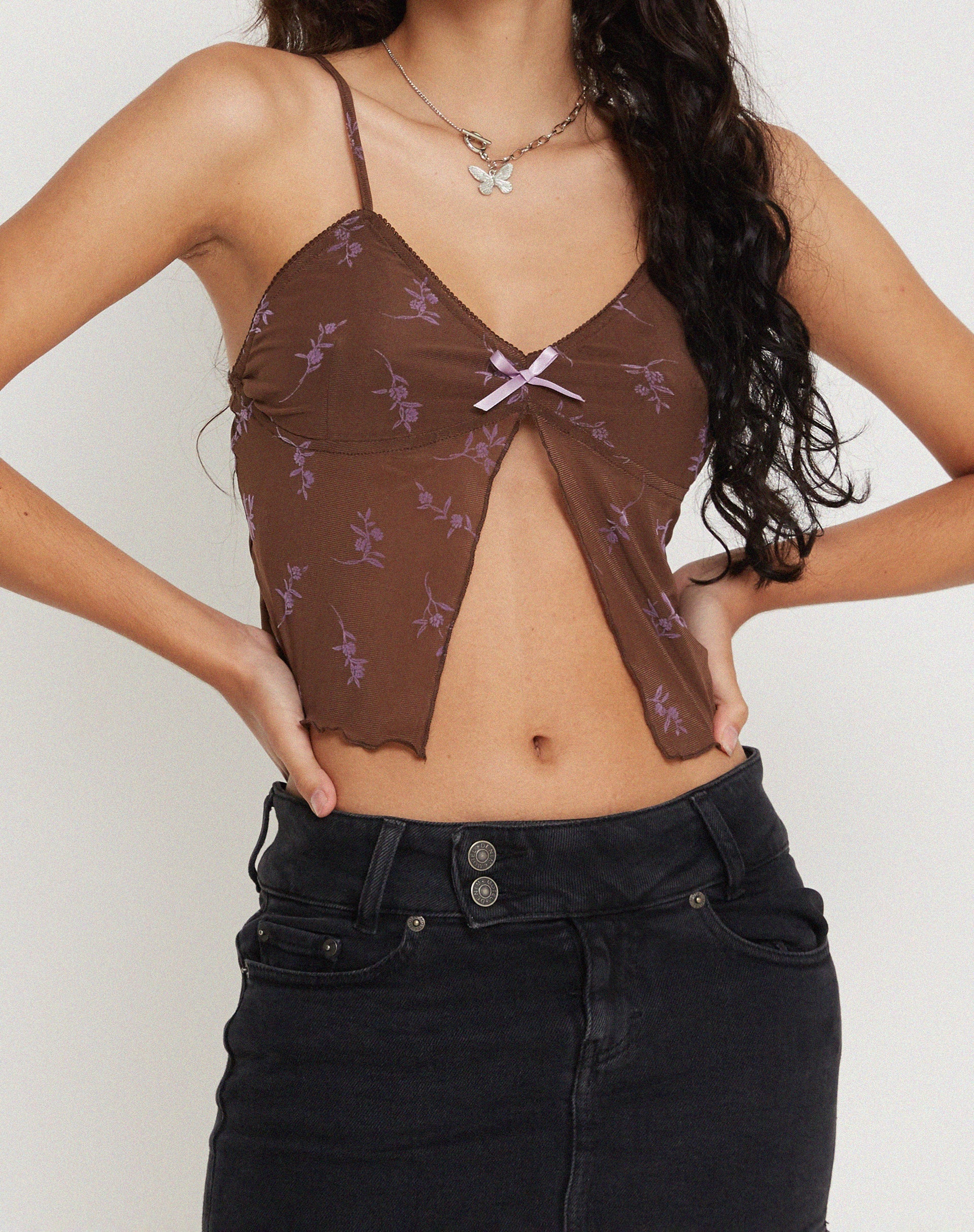 Image de Rama Cami Top in Flower Stem Flock Brown