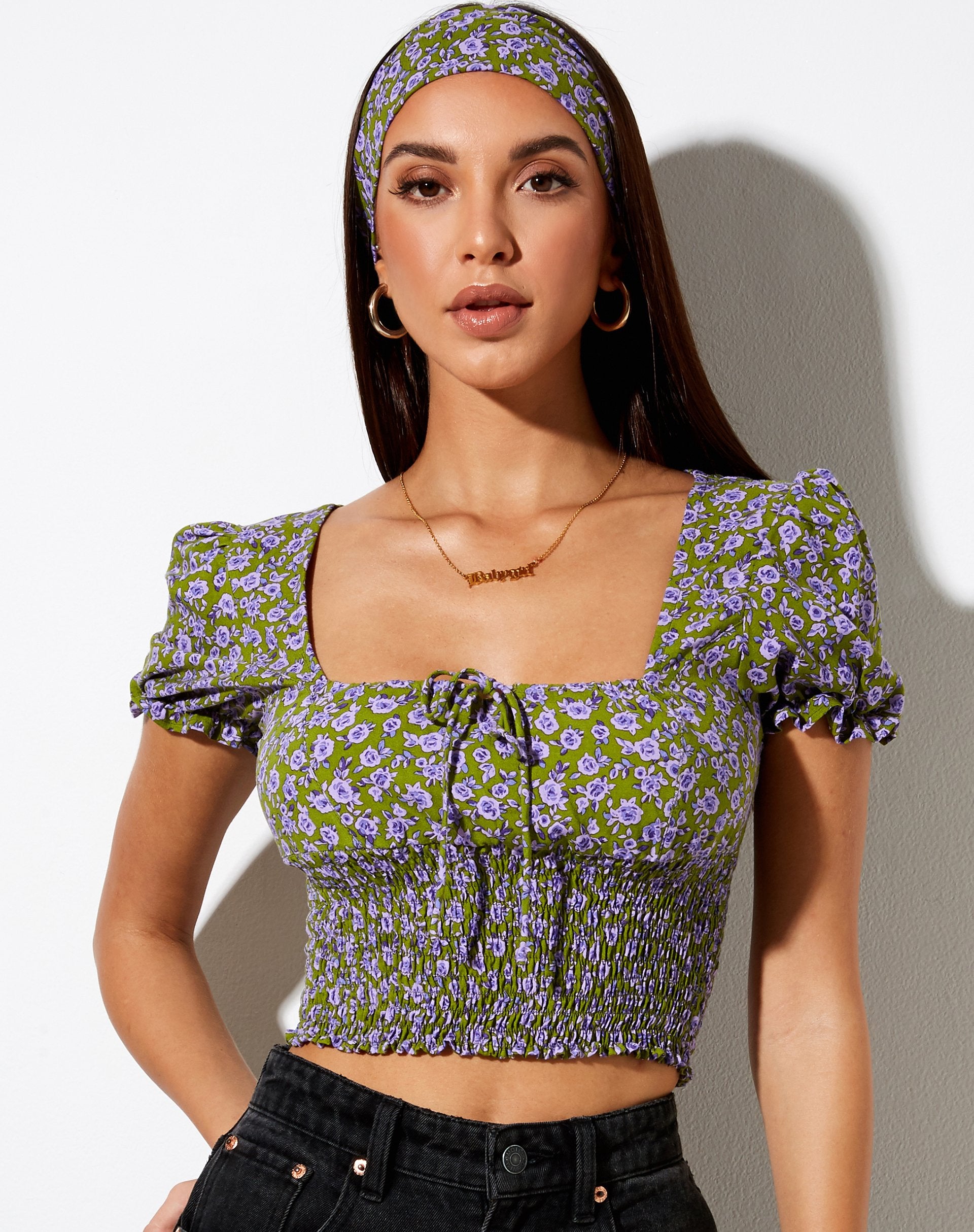 Image de Raquel Crop Top in Autumn Blossom Khaki