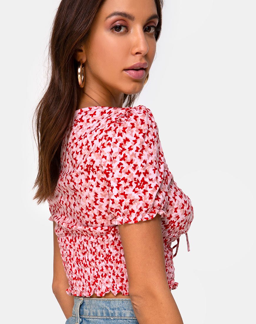 Image de Raquel Crop Top in Ditsy Butterfly Peach and Red
