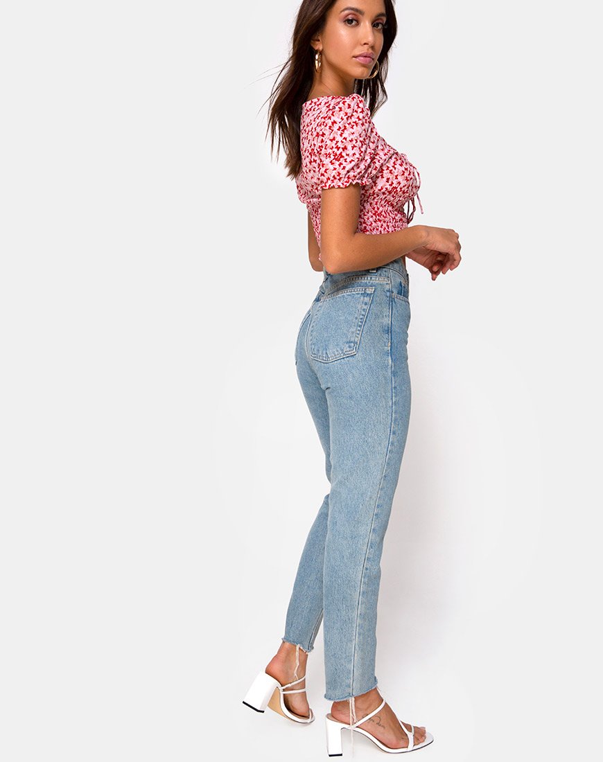 Image de Raquel Crop Top in Ditsy Butterfly Peach and Red