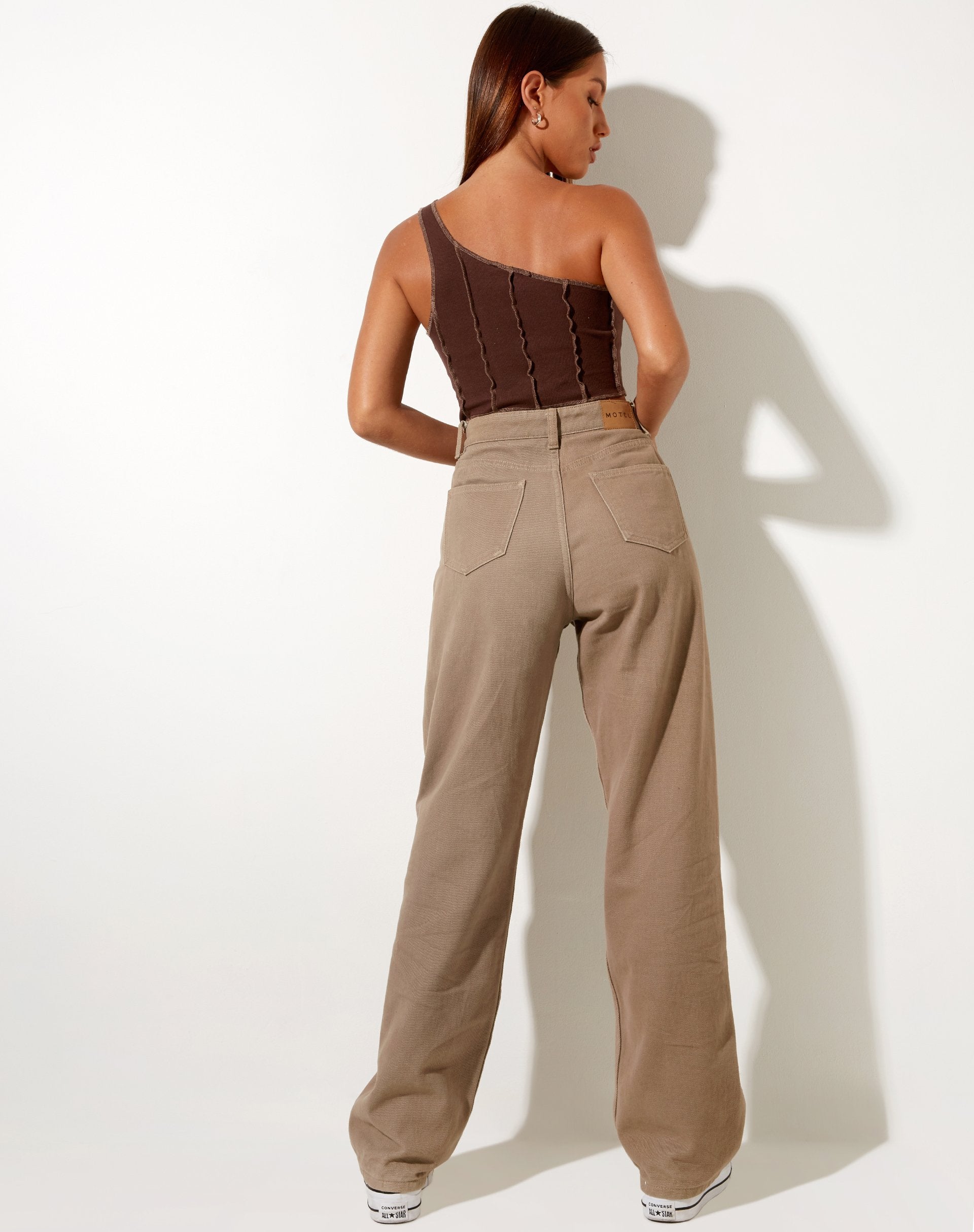 Image of Rara Crop Top in Rib Deep Mahogany with Brown Stitching