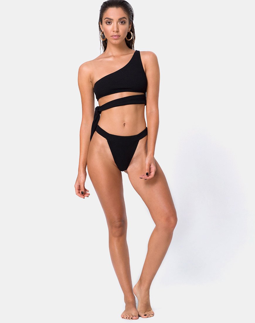 Image of Rawlins Bikini Bottom in Crinkle Rib Black (Bas de bikini Rawlins en côtes froissées)