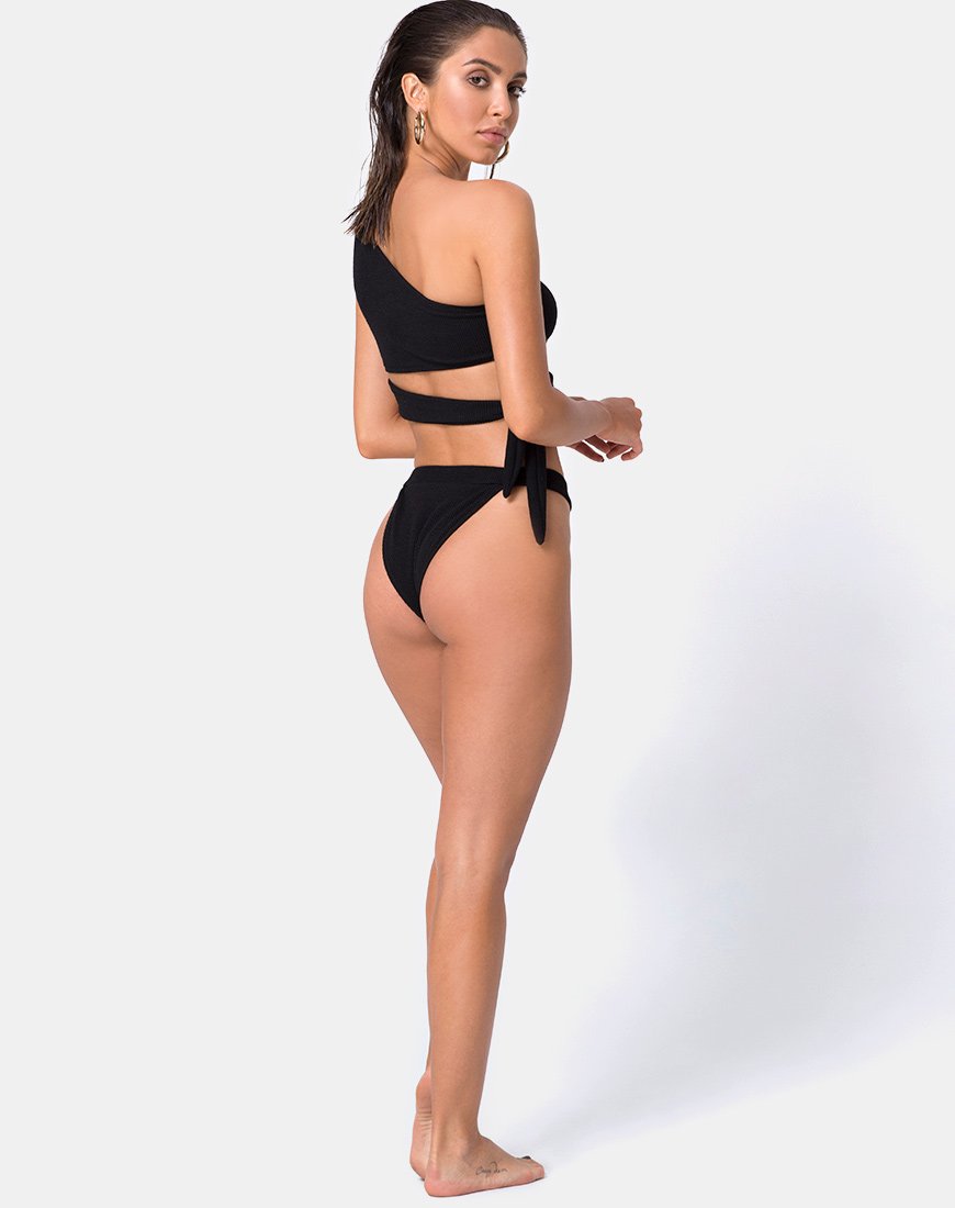 Image of Rawlins Bikini Bottom in Crinkle Rib Black (Bas de bikini Rawlins en côtes froissées)