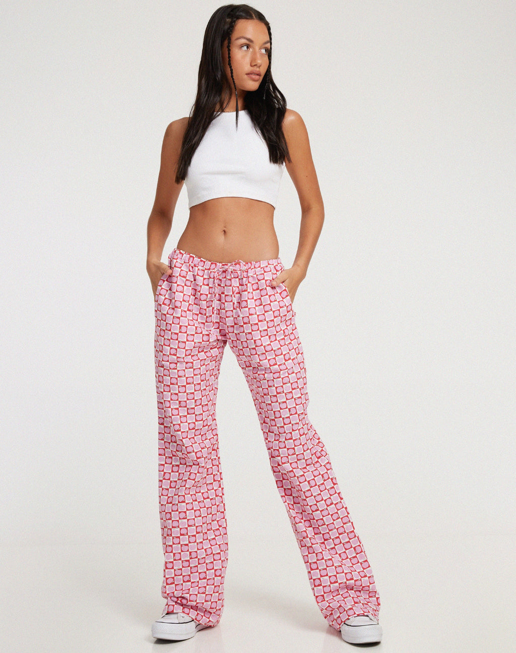 Pantalon large Raya, Apple Check Blush Red