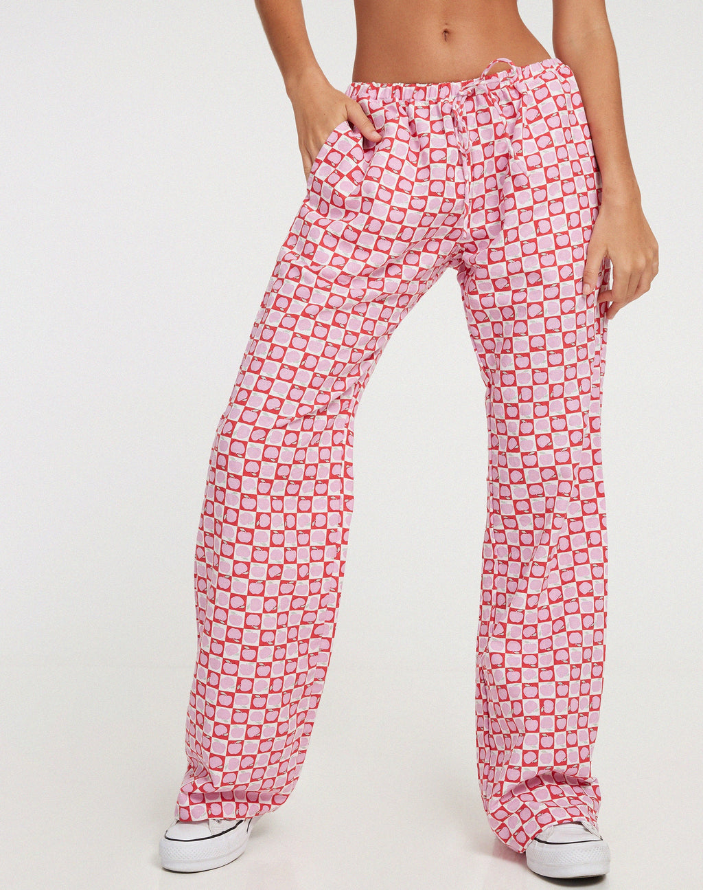 Pantalon large Raya, Apple Check Blush Red