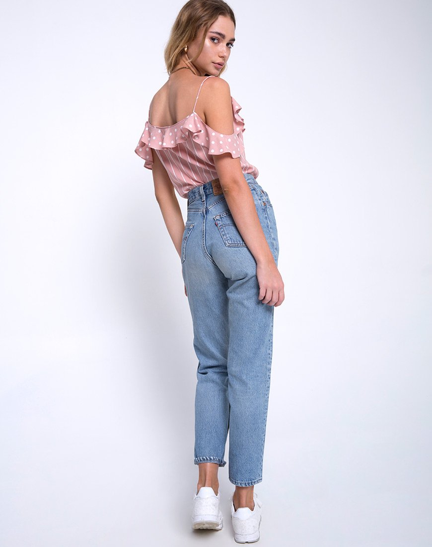 Image of Reilly Cold Shoulder Bodice in Spot Stripe Pink and White