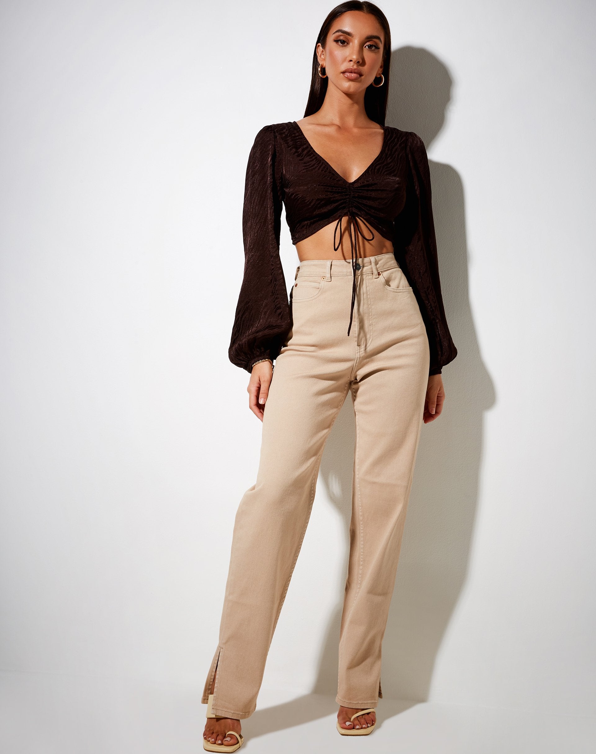 Image de Reilo Crop Top in Satin Zebra Bitter Chocolate