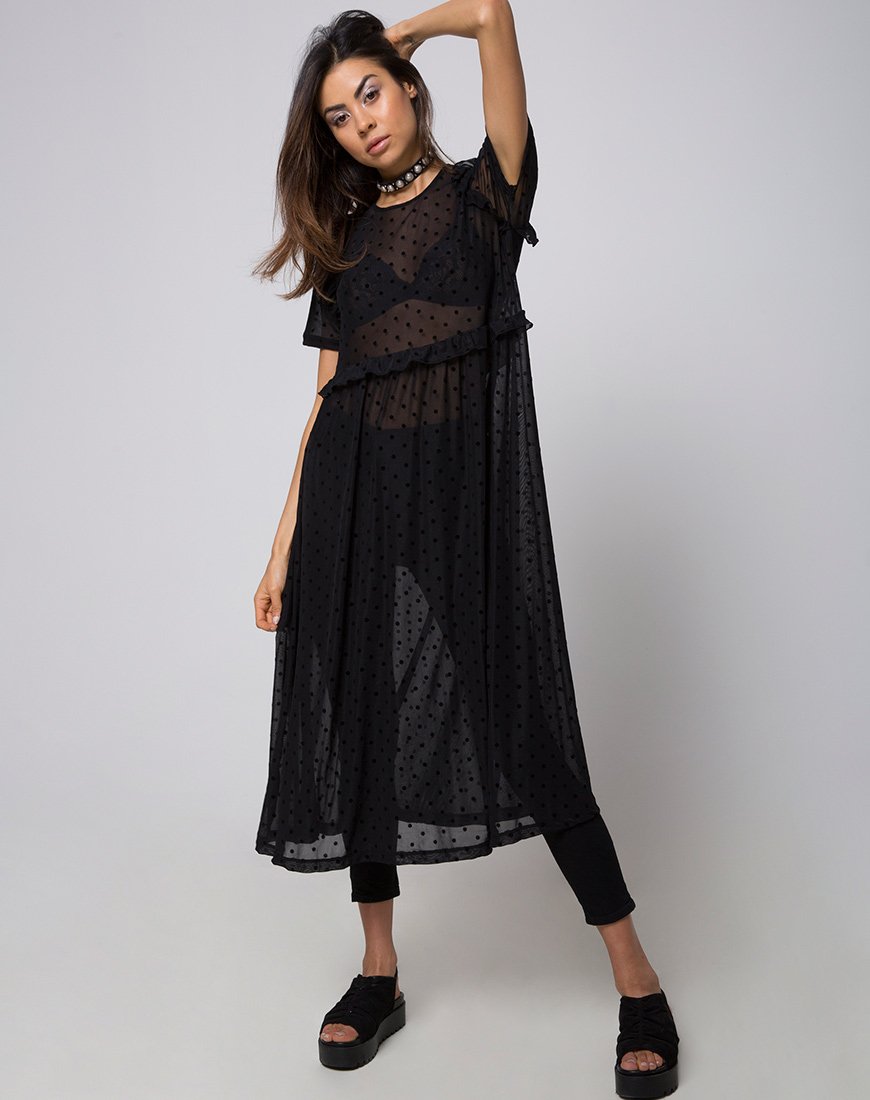 Remy Midi Dress in Polka Net noir