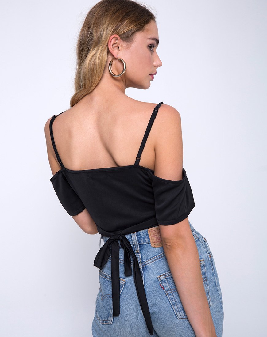 Image of Renta Cold Shoulder Top in Satin Black
