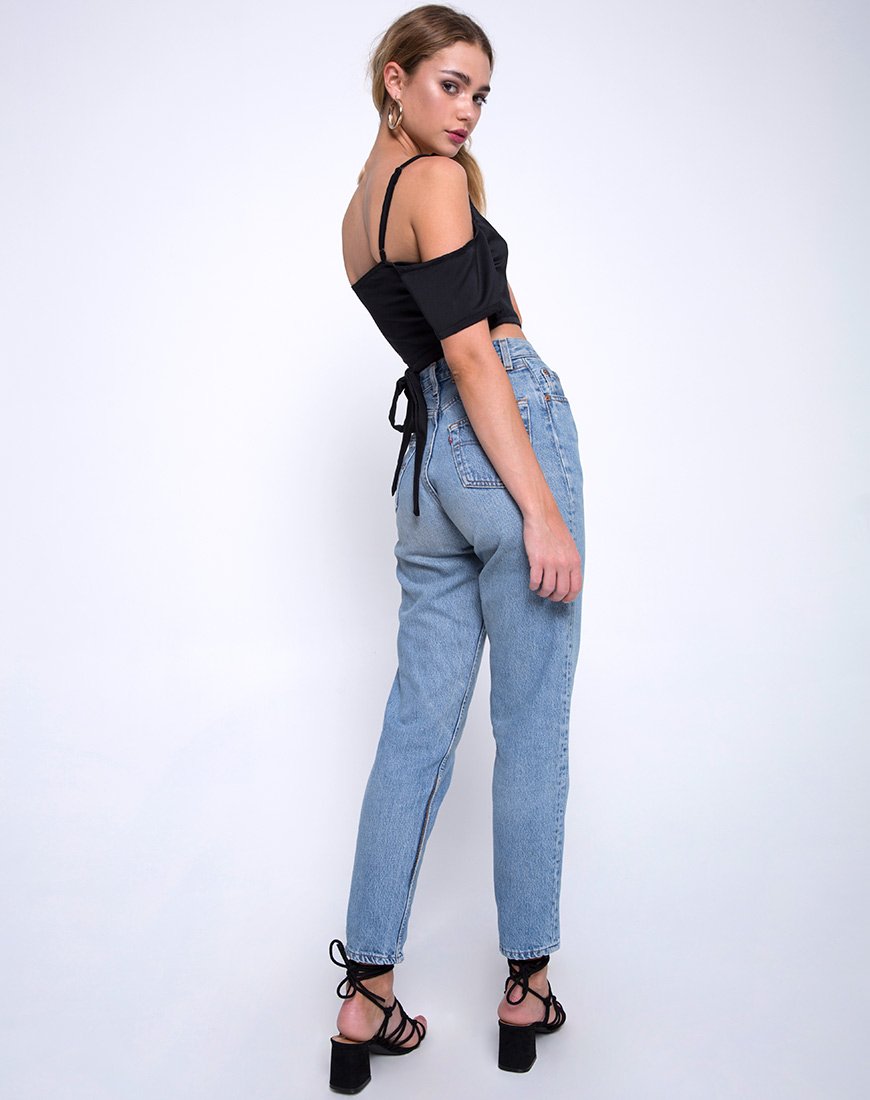 Image of Renta Cold Shoulder Top in Satin Black