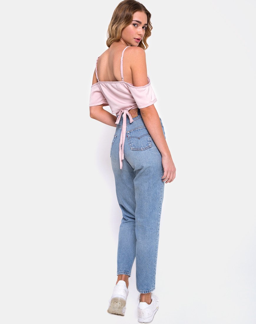 Image of Renta Cold Shoulder Crop Top in Satin Blush