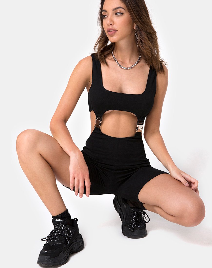 Image de Requi Unitard en noir avec boucles argentées