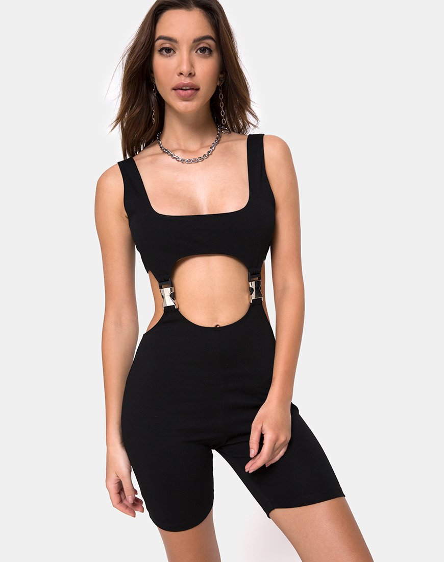 Image de Requi Unitard en noir avec boucles argentées