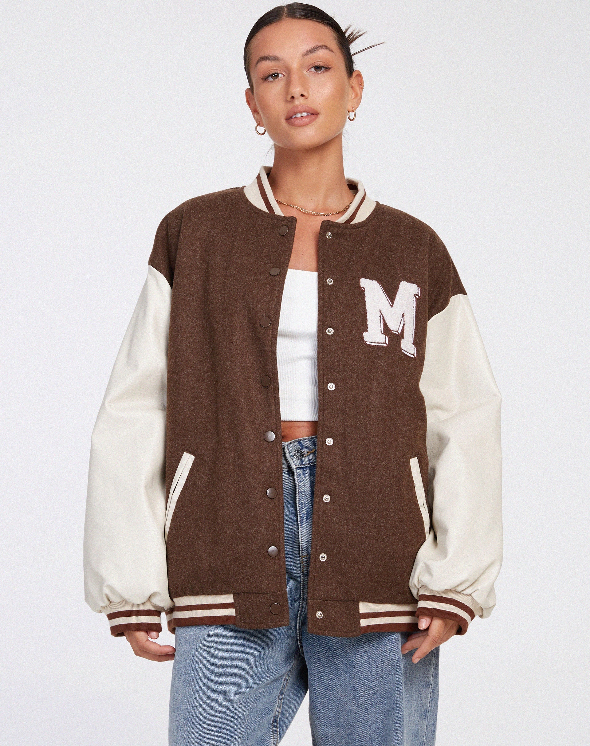 Image de Bama Varsity Jacket in Brown Beige