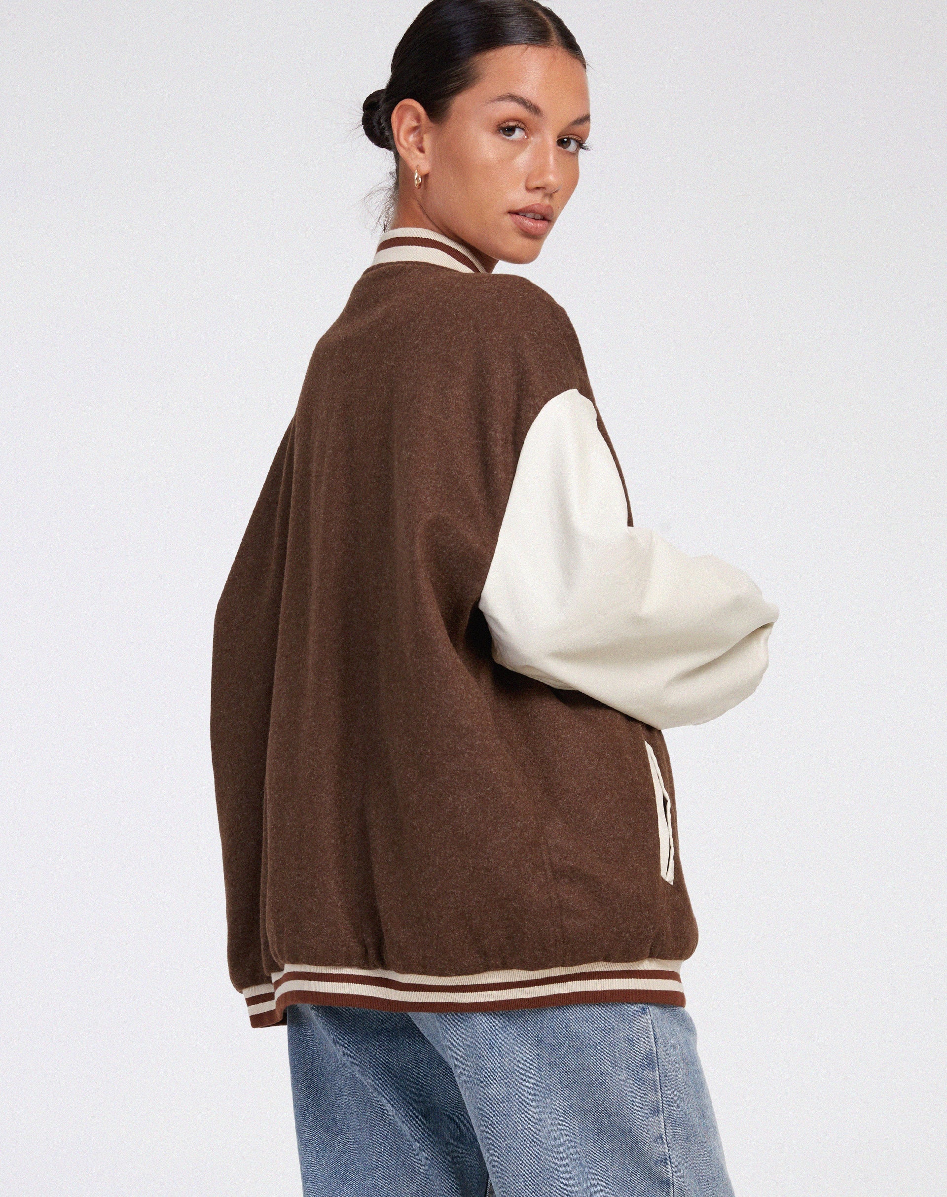 Image de Bama Varsity Jacket in Brown Beige