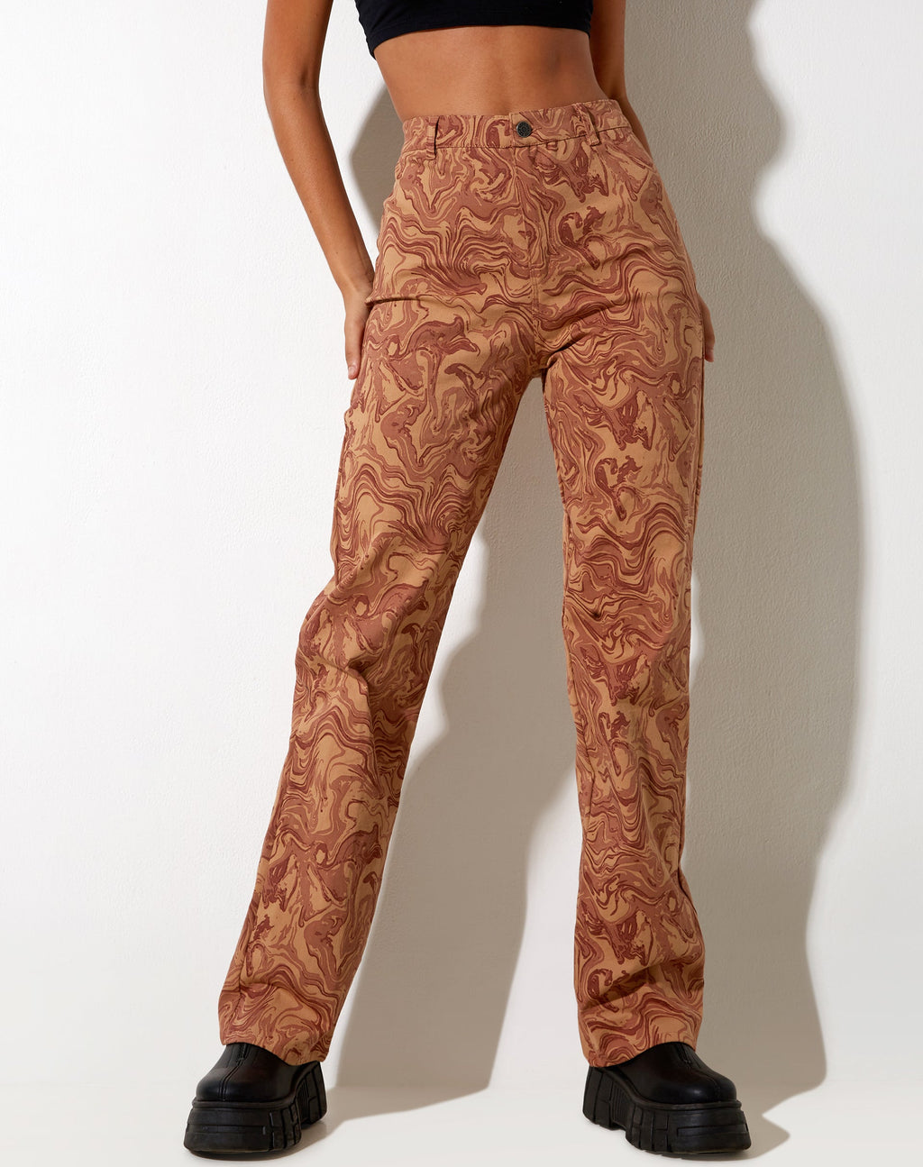 Pantalon Bhavna en marron marbré fluide