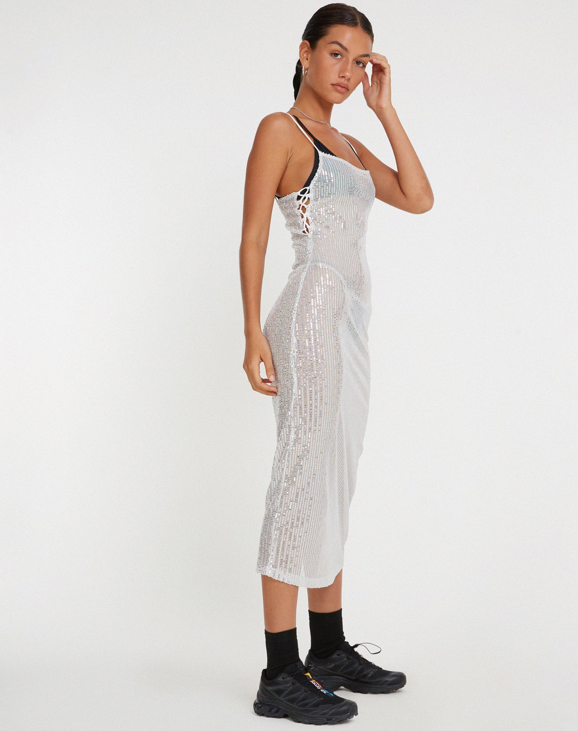Robe Bidelia en paillettes argentées