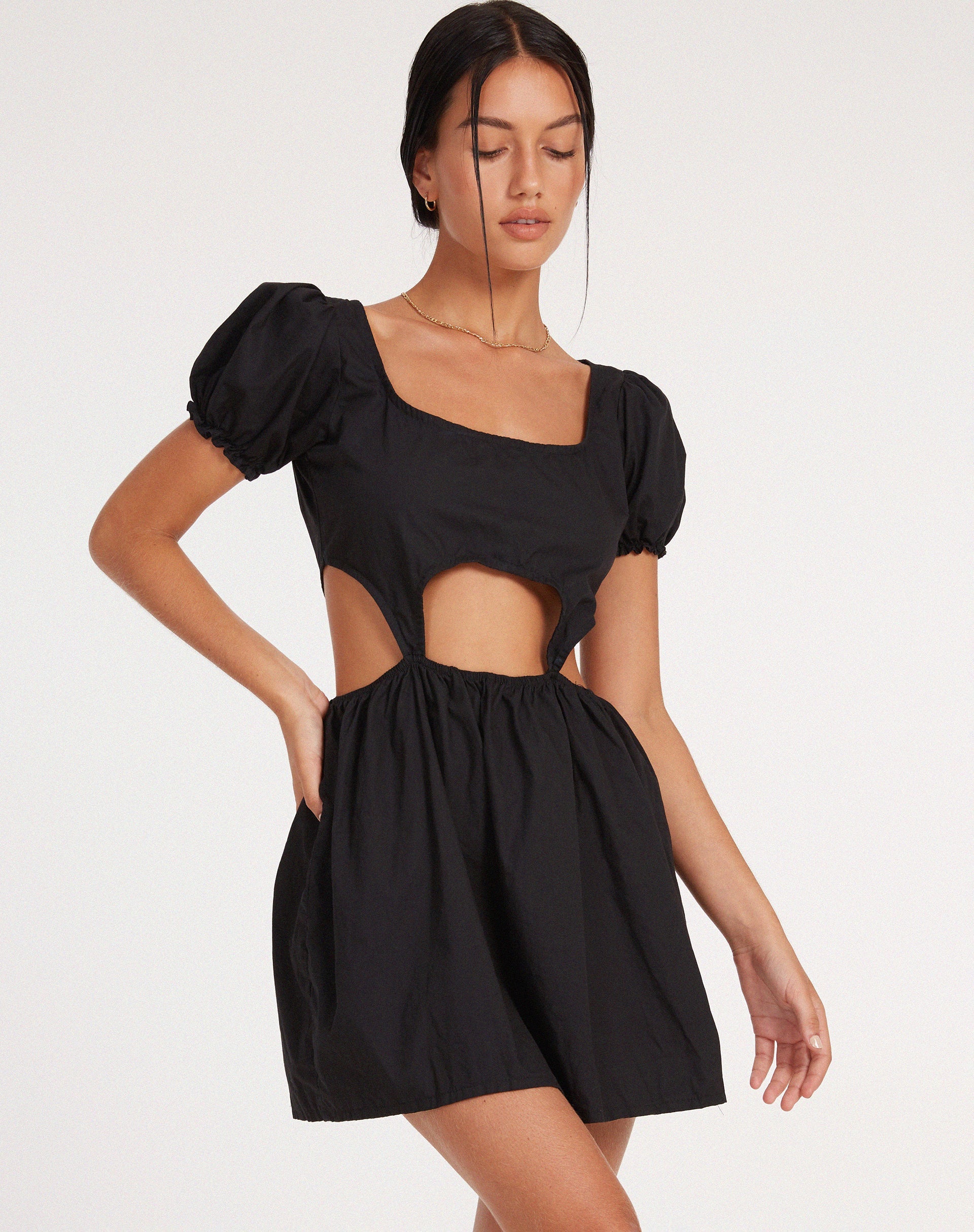 Image de Mini robe Brynlie en popeline noire