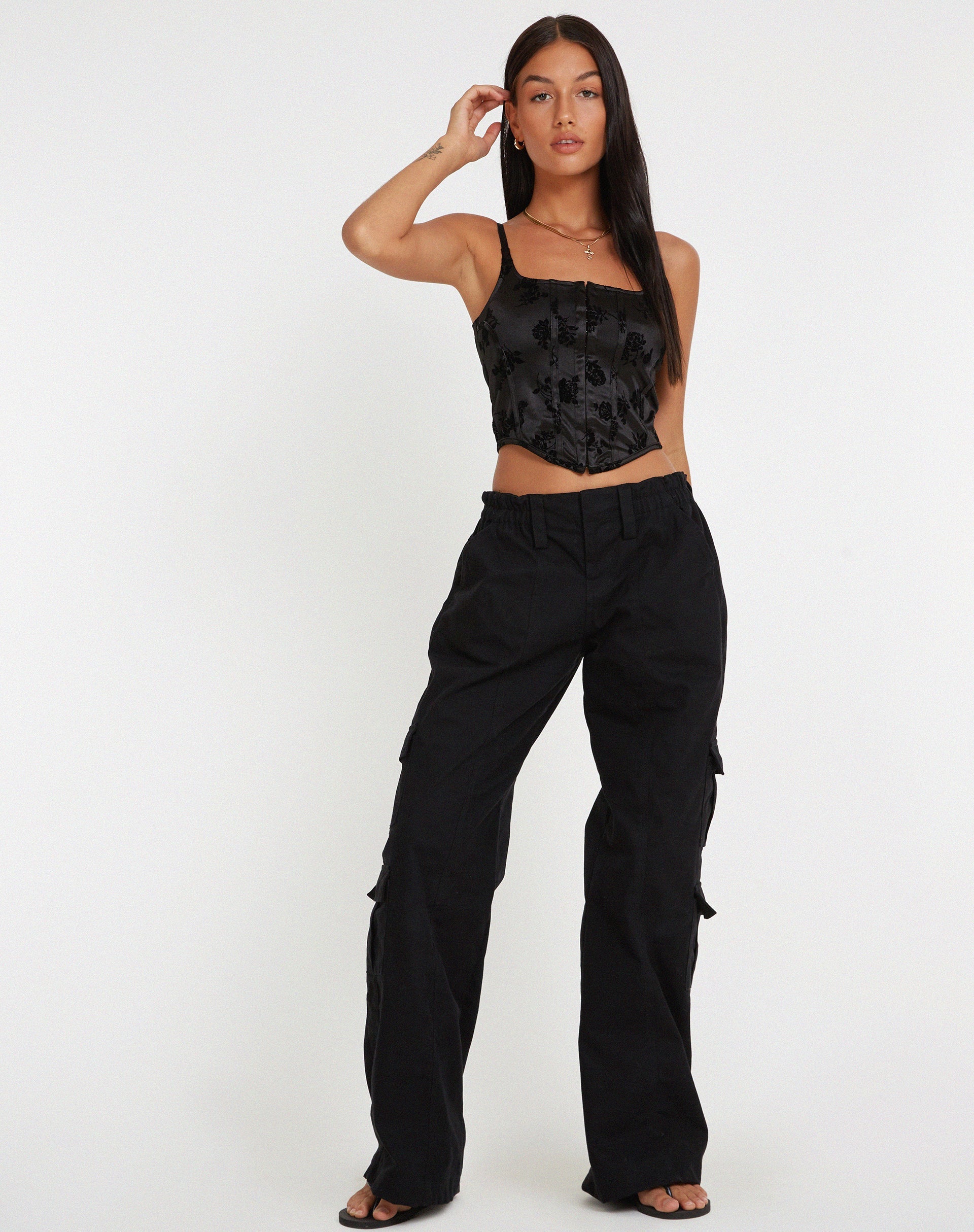 image de Ello Corset Top in Black Rose Flock