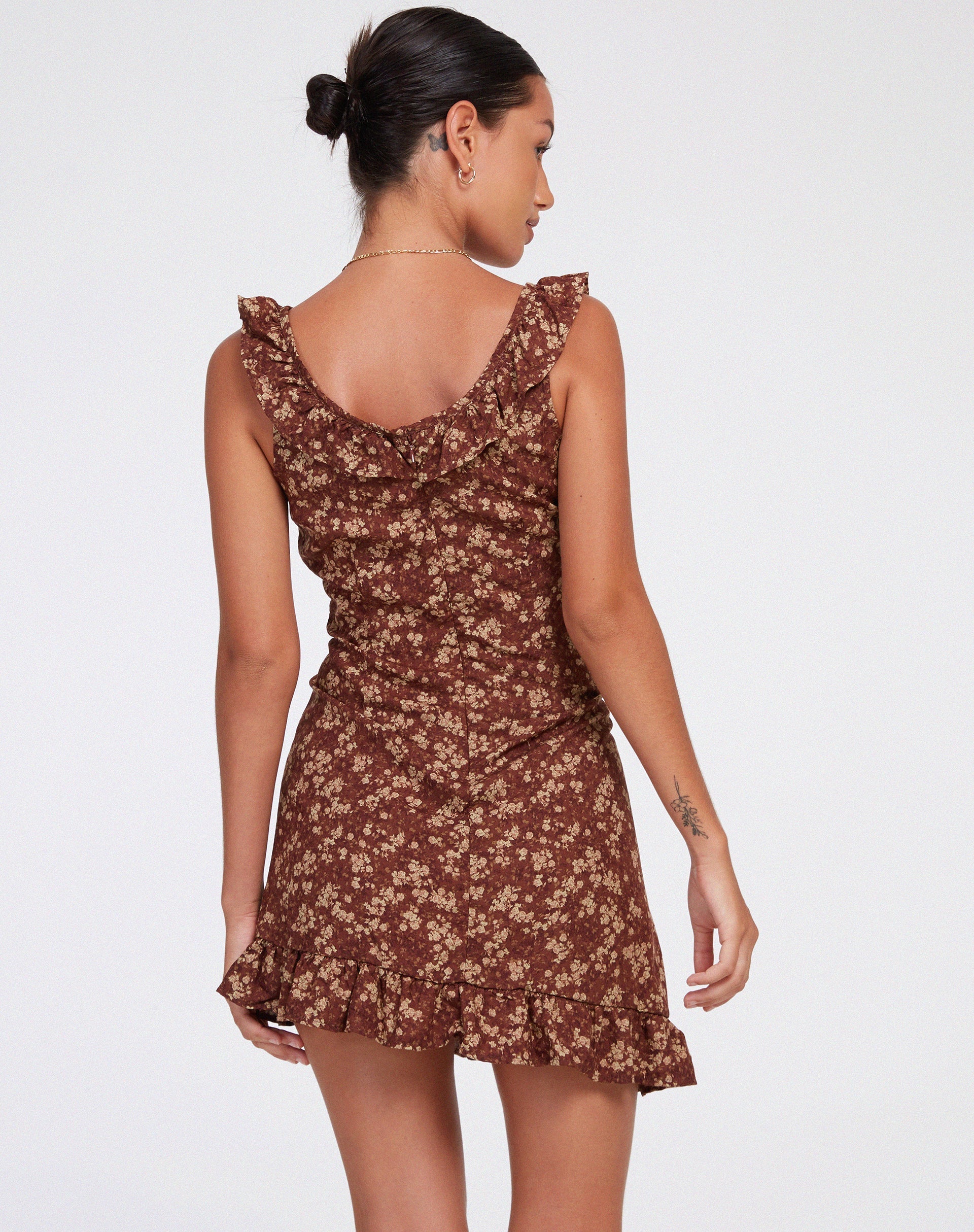 IMAGE DE LA ROBE COULISSANTE FELIROSE en brun floral terreux