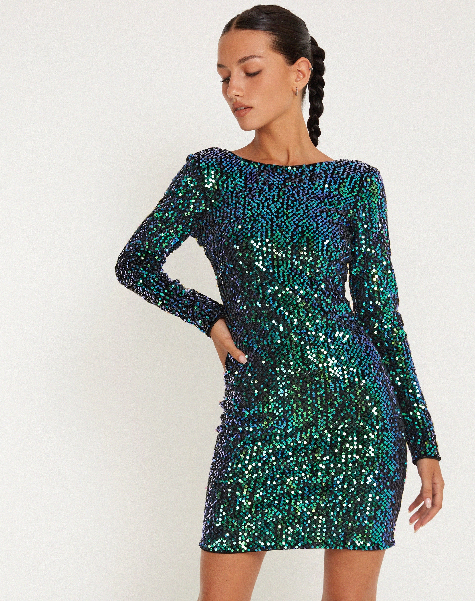 image de Mini robe Gabby en paillettes vertes irisées