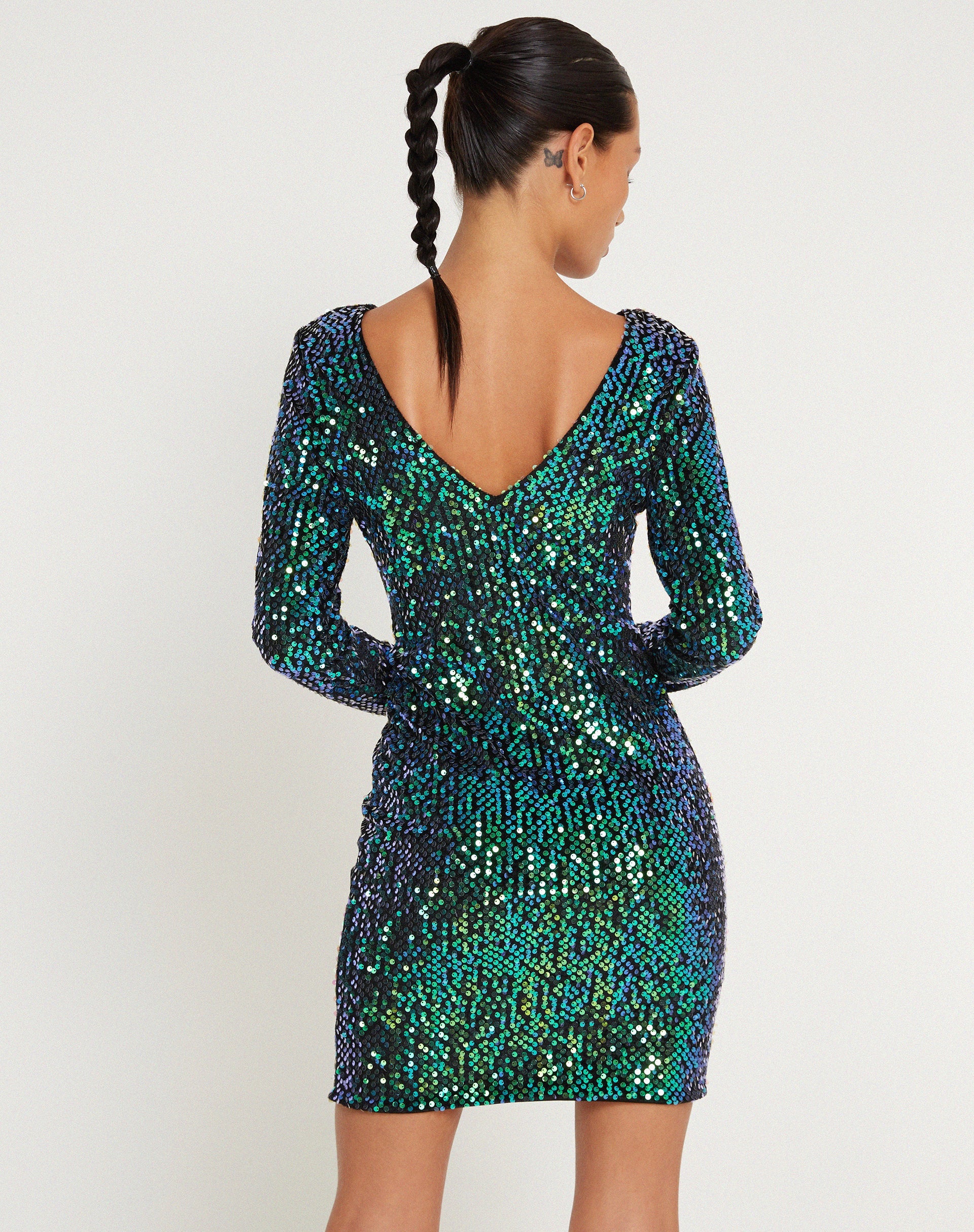 image de Mini robe Gabby en paillettes vertes irisées