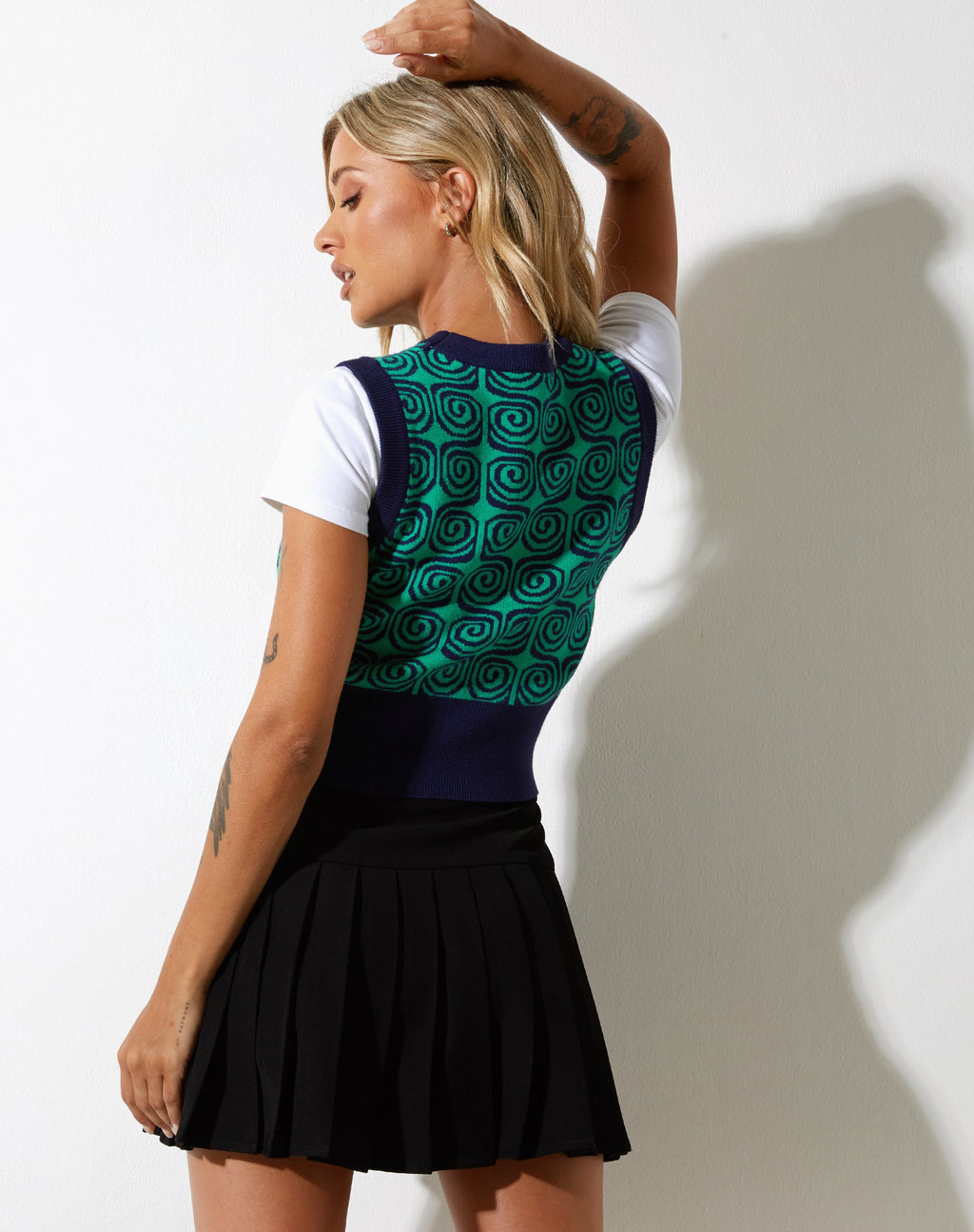 Gilet en pull-over Jaya en vert et bleu tourbillonnant