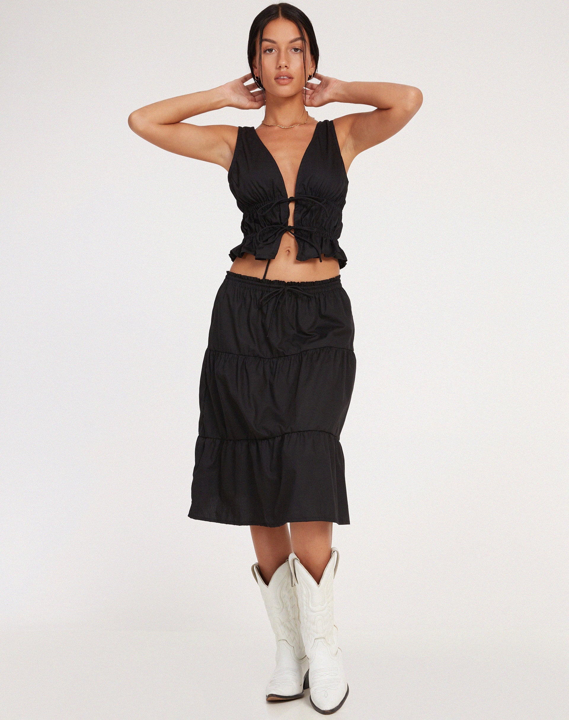image de Reef Midi Skirt in Poplin Black