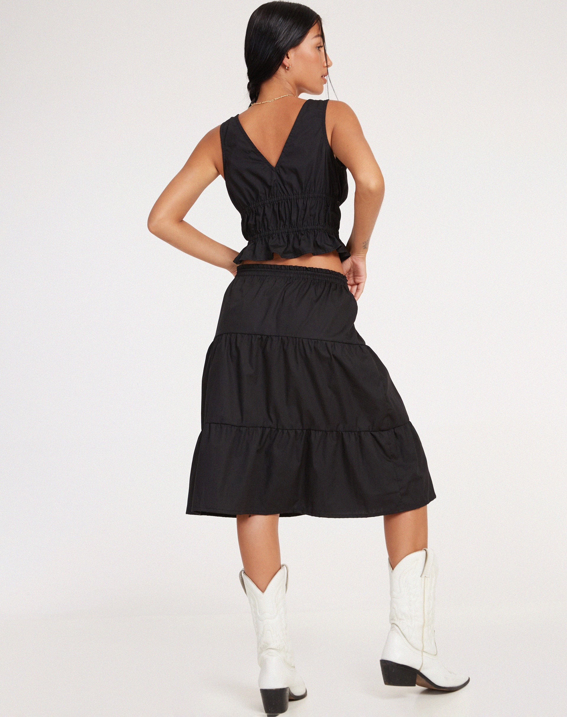 image de Reef Midi Skirt in Poplin Black