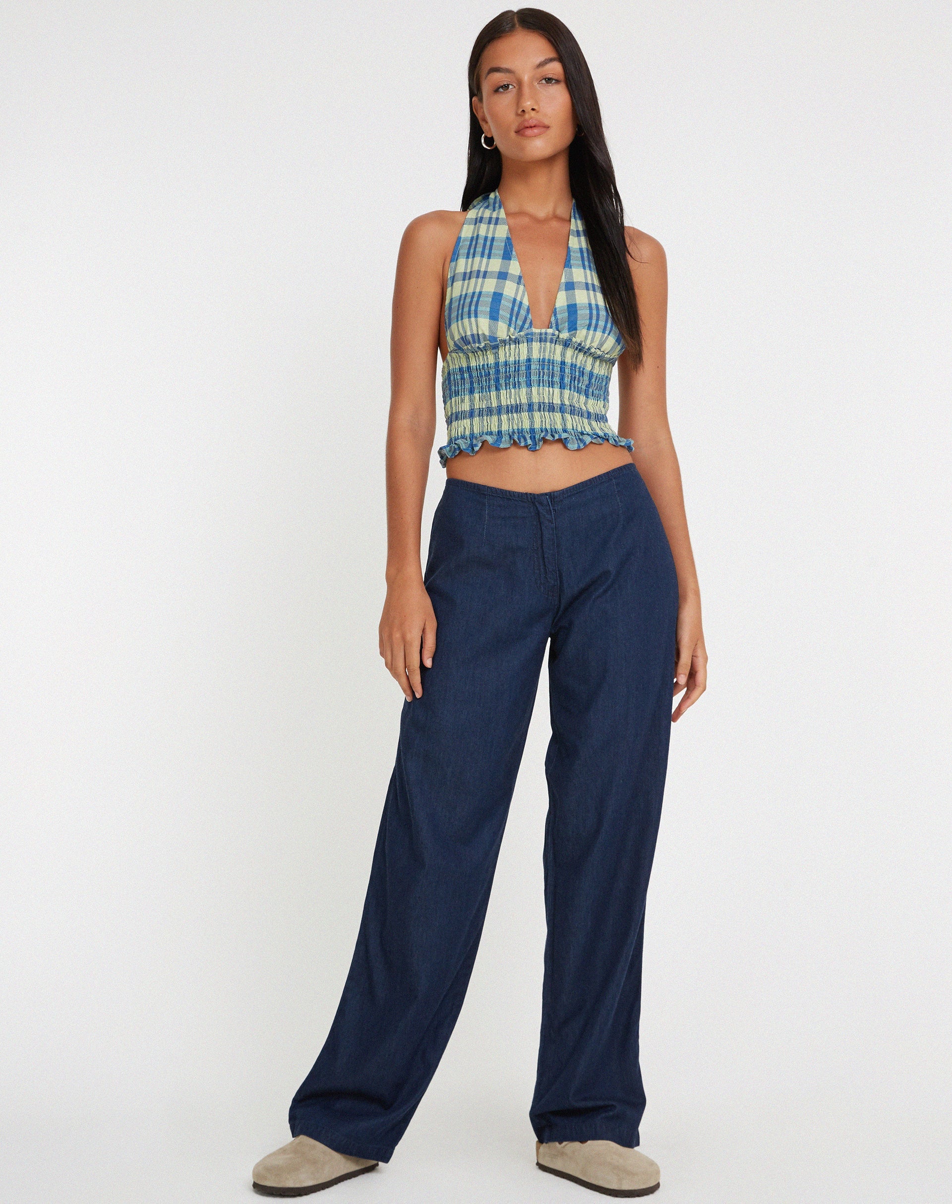 Image de Naoki Crop Top en Colourpop Check Green and Blue
