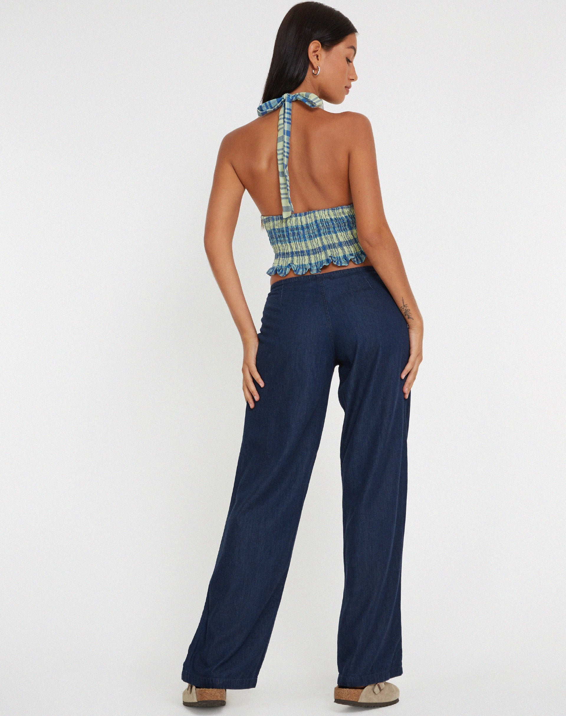Image de Naoki Crop Top en Colourpop Check Green and Blue