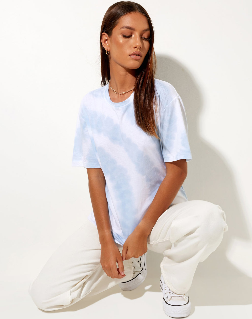 T-shirt basique oversize en bleu et blanc Swirl Tie Dye