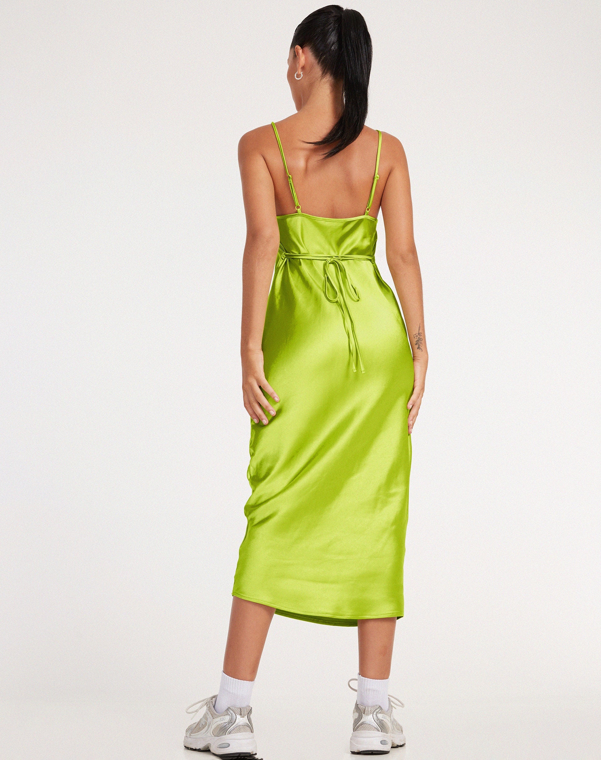 Image de Palasha Midi Dress in Satin Lime Green