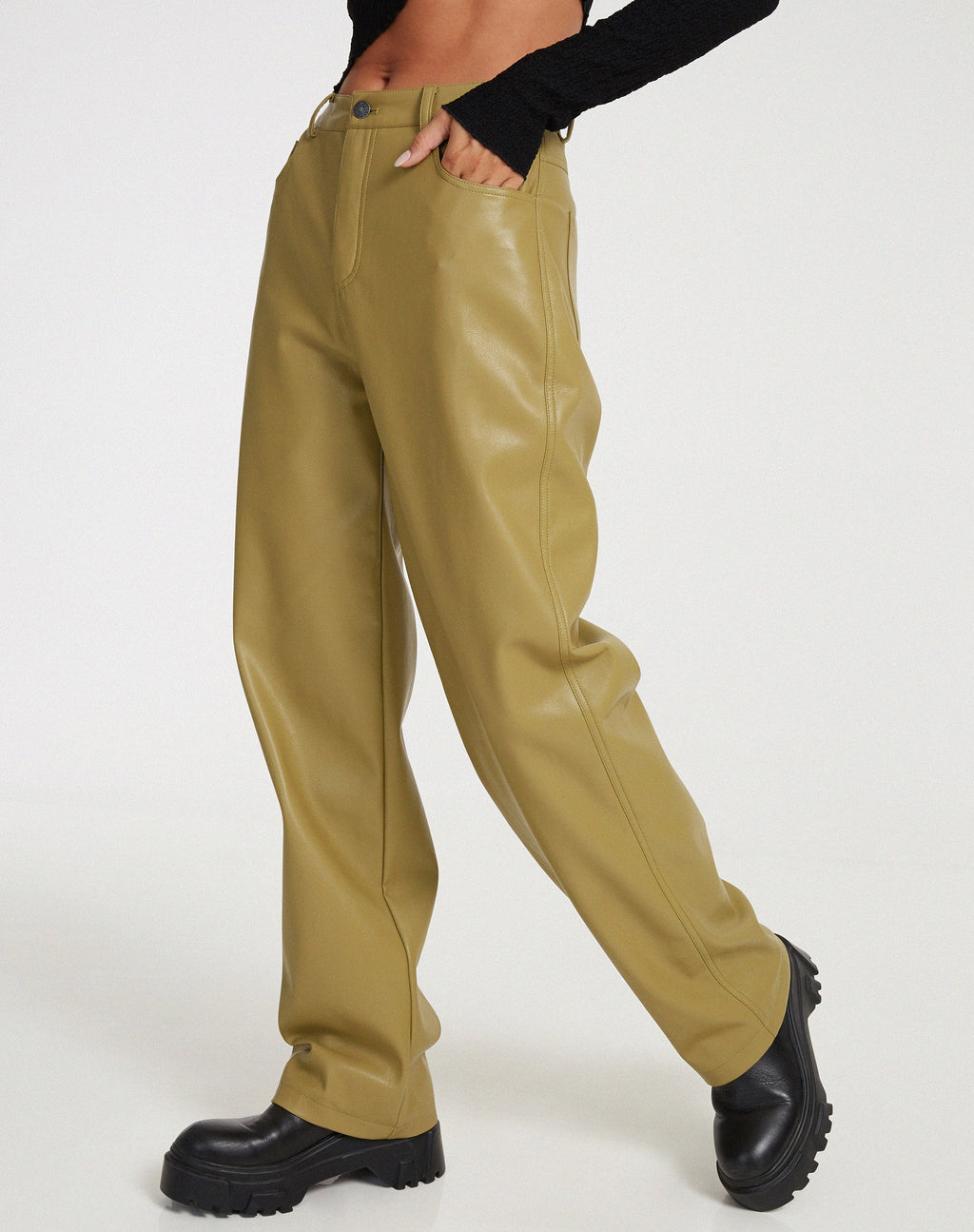 Pantalon Parallel en PU Leaf Green