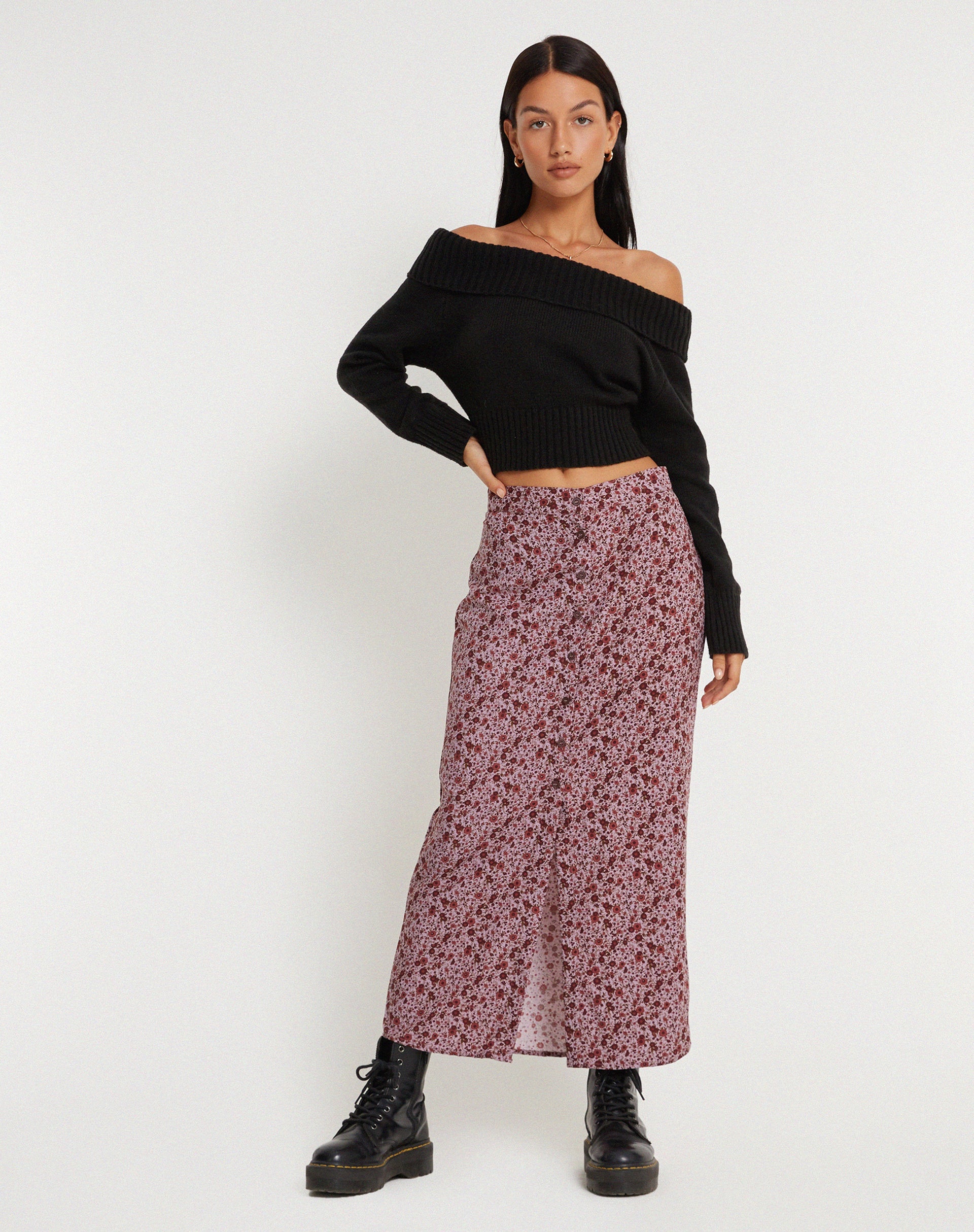 image de Jupe Maxi Relow en Bourgogne Floral 90's