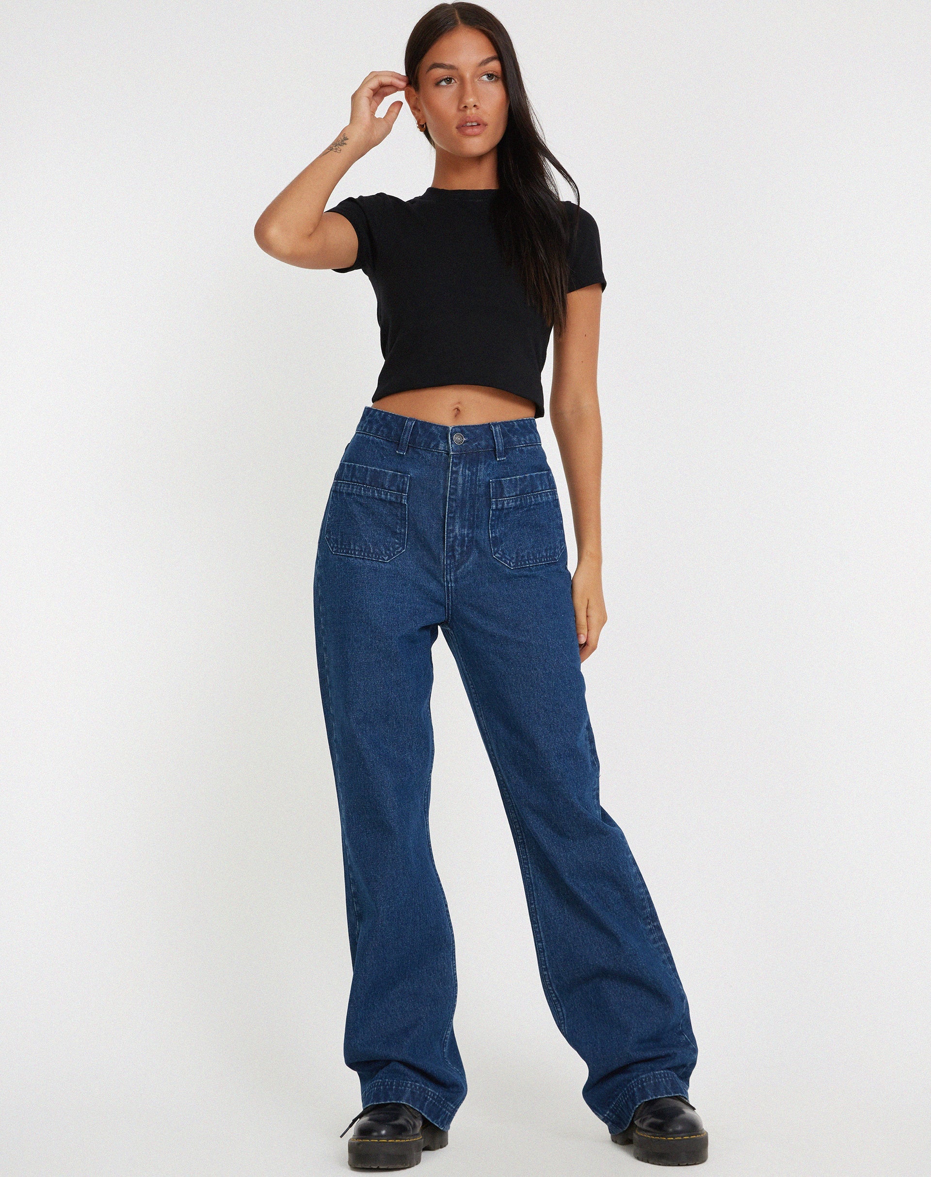 Image de Retro Pocket Flare Jeans in 90's Indigo