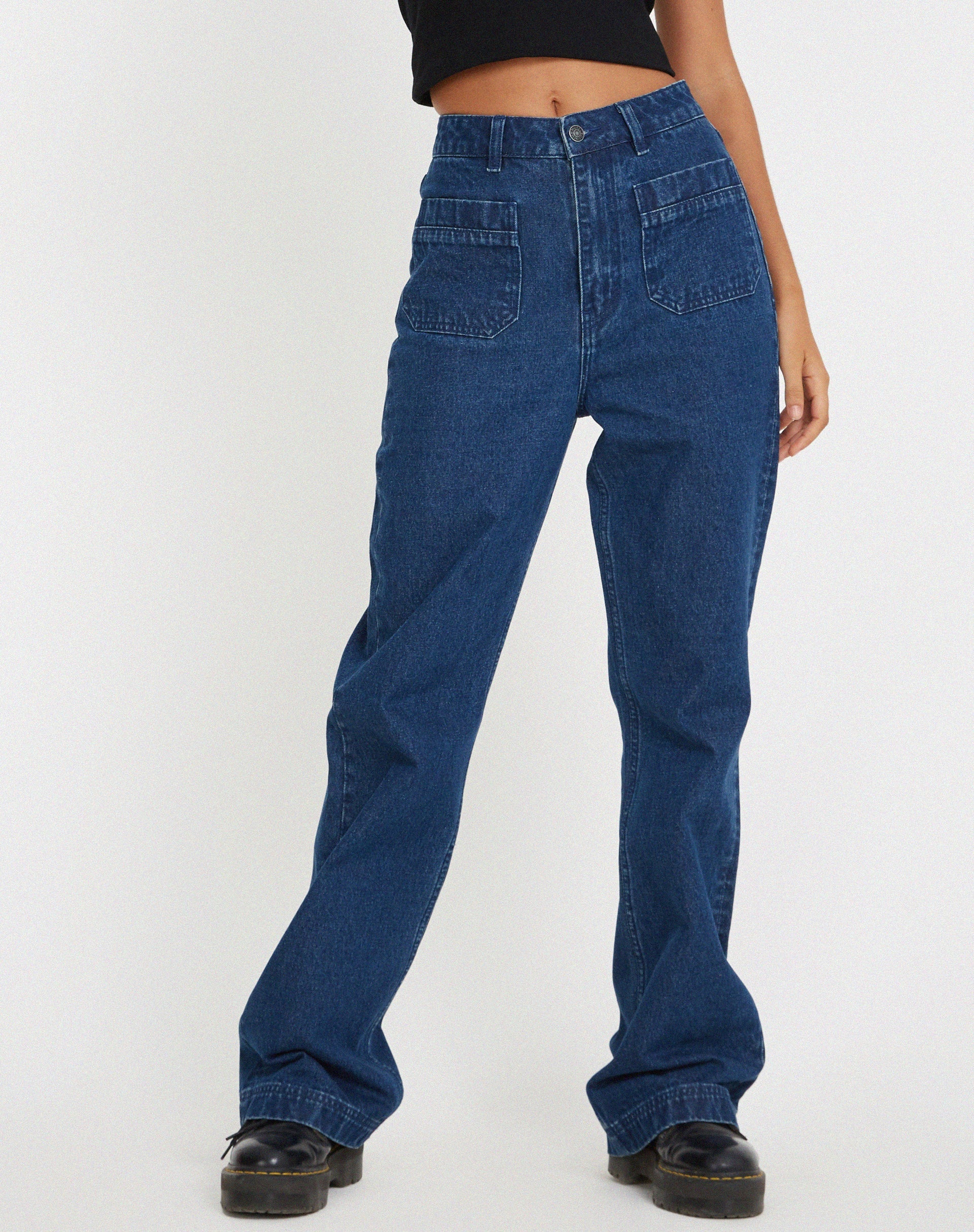 Image de Retro Pocket Flare Jeans in 90's Indigo